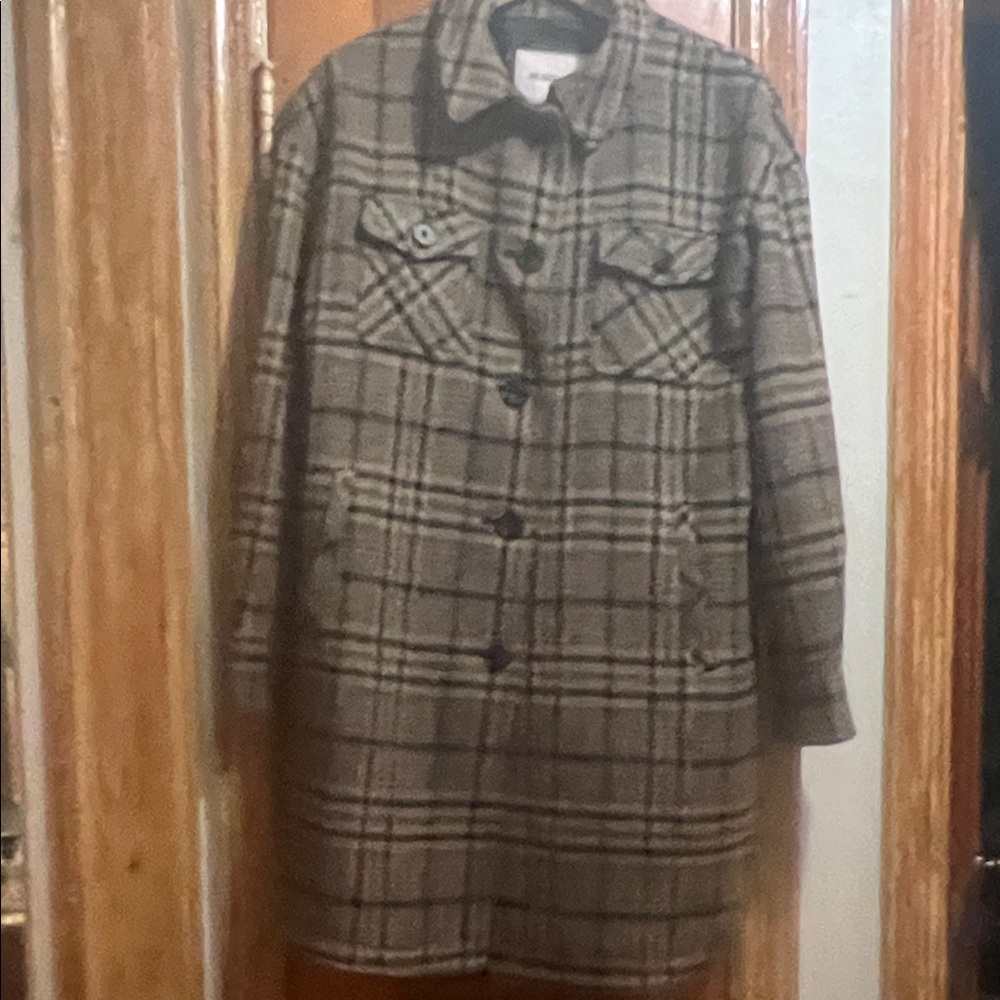 BCBG Brown Plaid Trench Coat
